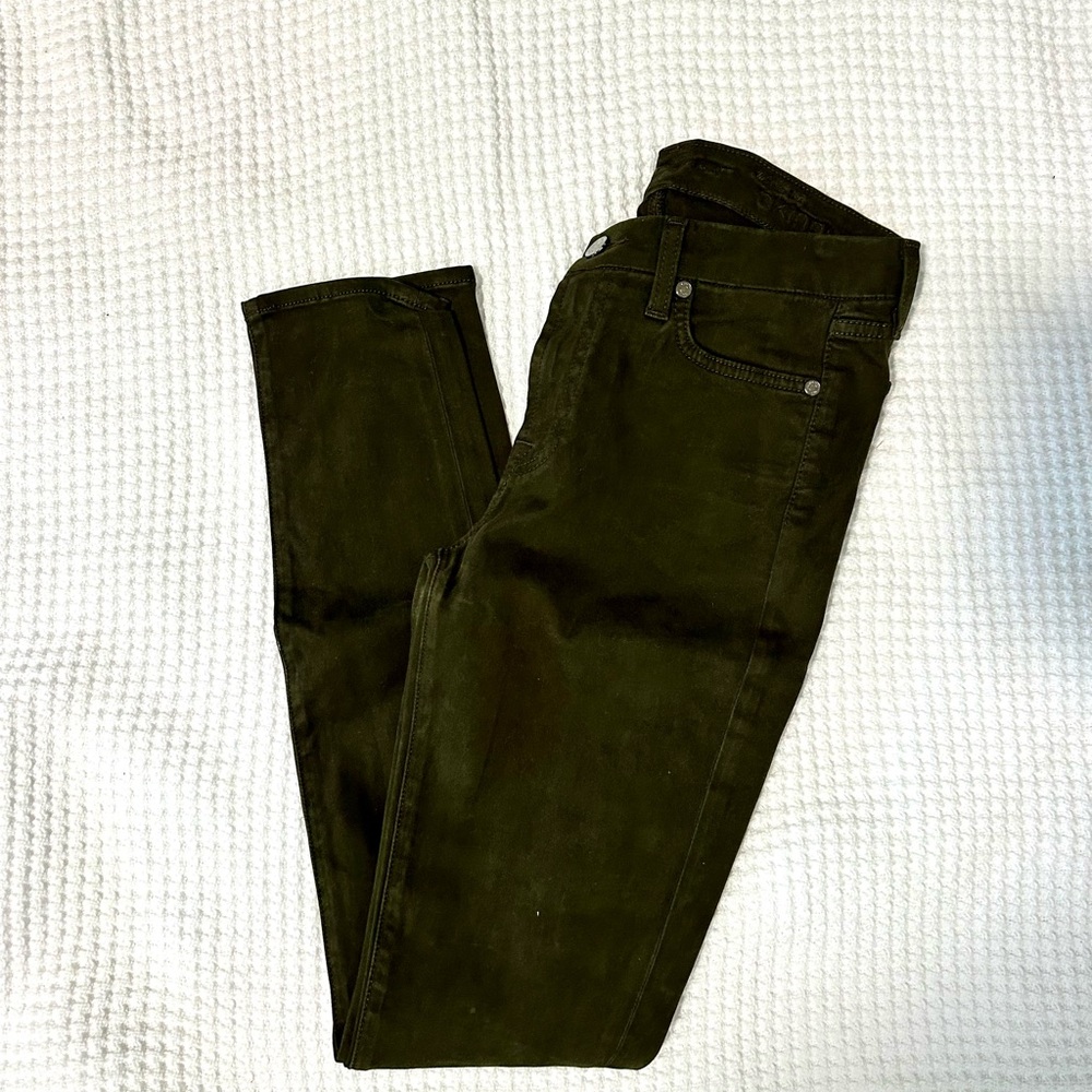 7 for all mankind olive brushed skinny pants - size 27
